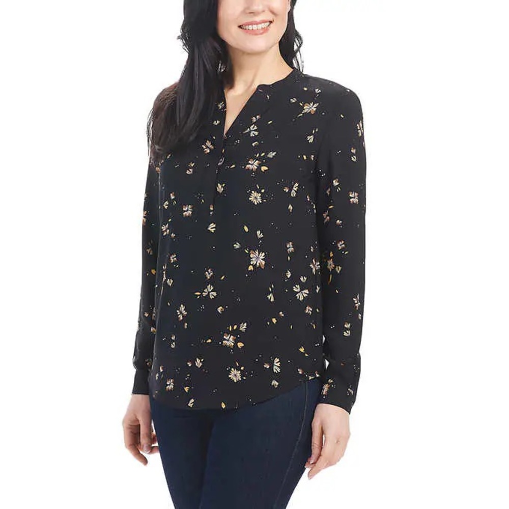 ❤️❤️ Hilary Radley Womens' Long Sleeve Blouse black floral ❤️
